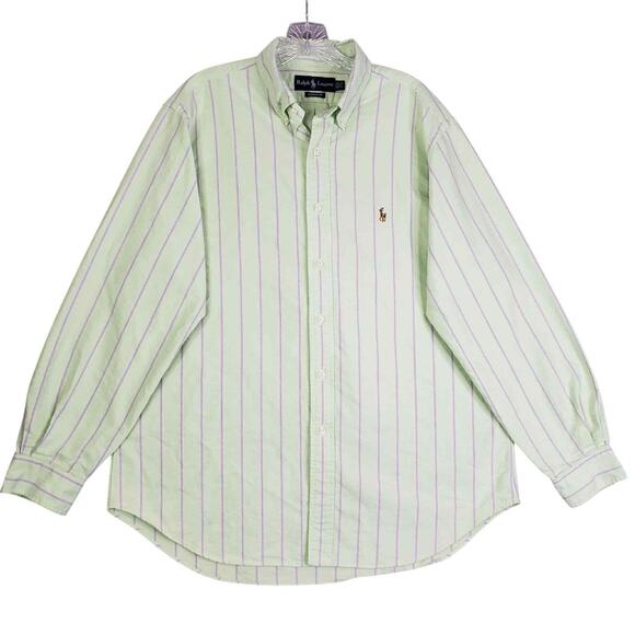 Polo Ralph Lauren Shirt Striped Long Sleeve Button Down Green Mens Size XL 16.5 - Picture 2 of 10